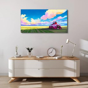 Tablou canvas luncă mașină cer cuplu