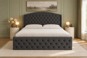 Pat tapițat Lunara Deluxe 200×200 cm, gri închis, cu ladă de depozitare