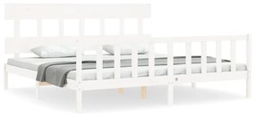3193357 vidaXL Cadru pat cu tăblie 200x200 cm, alb, lemn masiv