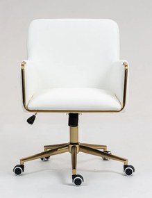 HR4318K Scaun Alb Piele Ecologica cu Bază Aurie