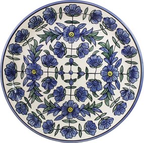 Platou rotund din ceramică pictată manual, Ø 37 x H 4,3 cm, albastru, „Selina"