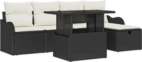 vidaXL Set de canapele pentru grădină cu pernă 6 pcs Negru Rattan poli