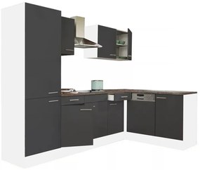 Mobilă de bucătărie de colț Yorki 280, corp alb, față antracit satinat, cu dulap cu raft