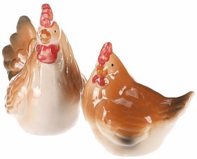 Decorațiune ceramică Găinușă și cocoș, 8 x 8 x 6cm, set de 2 bucăți