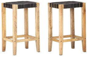 vidaXL Scaune de bar, 2 buc., negru, piele naturală, 75 cm