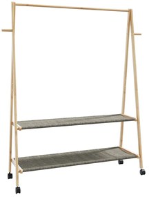 vidaXL Suport pentru haine cu rafturi și roți 132x45,5x155,5 cm bambus