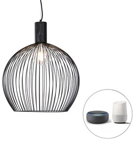 Lampă suspendată rotundă inteligentă neagră 50 cm incl. Wifi G95 - Dos