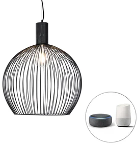 Lampă suspendată rotundă inteligentă neagră 50 cm incl. Wifi G95 - Dos