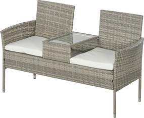 Outsunny Bancă de grădină din rășină împletită 2 locuri cu masă și perne - 135 x 64 x 81 cm - pentru balcon și terasă negru | Aosom Romania