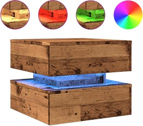 vidaXL Măsuță de cafea cu lumini LED, lemn vechi, 50x50x40 cm