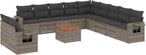 vidaXL Set canapea de grădină cu perne, 12 piese, gri, poliratan