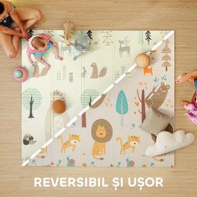 AIYAPLAY Covoraș Bebeluși Pliabil, Reversibil, Impermeabil, 196x176cm, Temă Animalieră | Aosom Romania