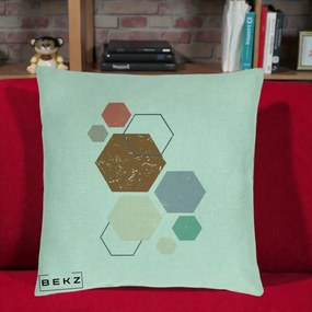 Perna Decorativa Geometric Hexagoane Multicolor, 40x40 cm, Verde Menta, Husa Detasabila, Perna Inclusa, BEKZ®