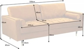 Canapea impozanta Cozy 220cm, catifea galben mustar
