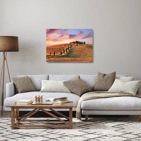 Tablou pe sticlă - Casa pe deal Toscana, Italia (70x50 cm)