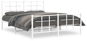 355630 vidaXL Cadru de pat metalic cu tăblie, alb, 150x200 cm