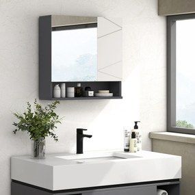 Dulap de Baie cu Oglinda, Dulap de Depozitare pentru Baie Montat pe Perete cu Rafturi Reglabil, Gri Deschis 55x17x55cm Kleankin | Aosom Romania