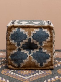 Puf multicolor, din iuta naturala si lana, Summer Kilim