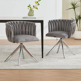 Set de 2 scaune pivotante din catifea, Gri | Aosom Romania
