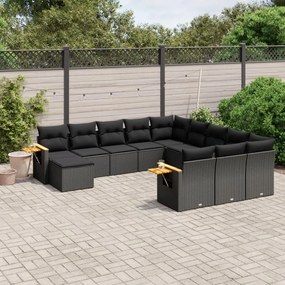 3259605 vidaXL Set canapele de grădină cu perne, 11 piese, negru, poliratan