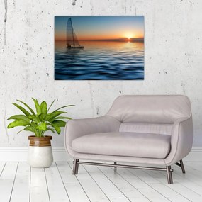 Tablou pe sticlă - Bărci cu vele pe mare (70x50 cm)