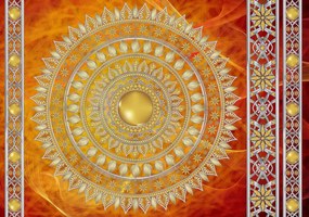 Fototapet - Mandala aurie în roșu (254x184 cm)