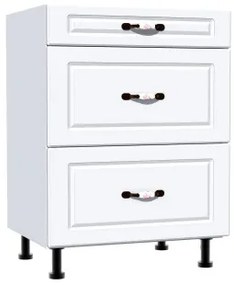 Corp inferior 60 cu 3 sertare metalice pentru greutate Zebra MDF alb