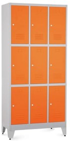 Dulap metalic - 9 cutii, 90 x 45 x 196,5 cm, picioare reglabile, încuietoare cilindrică, portocaliu - ral 2004