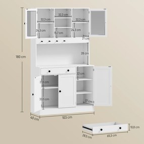 HOMCOM Mobilă de depozitare cu iluminare LED, dulapuri și sertar, uși din sticlă, telecomandă inclusă, alb | Aosom Romania