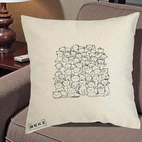 Perna Personalizata Many Cats Pattern Alb-Negru, 40x40 cm, Ecru, Husa Detasabila, Perna Inclusa, BEKZ®