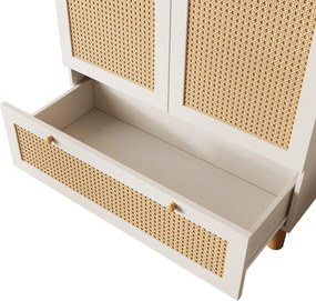 Dulap pentru haine cu 2 uși, front din ratan, sertar mare, rafturi reglabile pe înălțime și bară pentru haine, 180x85x52 cm, Alb