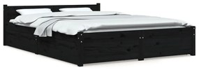 3103543 vidaXL Cadru de pat cu sertare Small Double, negru, 120x190 cm