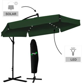 Umbrelă de grădină verde cu suport și iluminare LED
