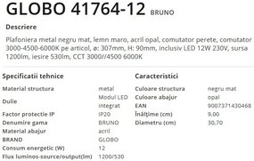 Plafoniera LED cu aspect lemn design modern Bruno maro 30,7cm 12W