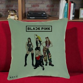 Perna Personalizata K-pop BLACKPINK Fotografie de Grup, 40x40 cm, Verde, Husa Detasabila, Perna Inclusa, BEKZ®