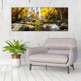 Tablou - Cascade în peisaj de toamnă, galben (120x50 cm)