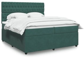 3294739 vidaXL Pat box spring cu saltea, verde închis, 200x200 cm, catifea