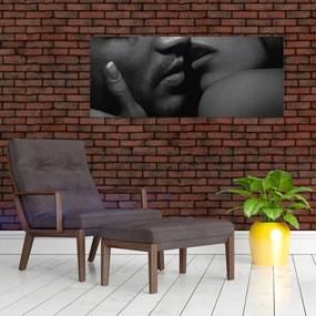 Tablou - Sărutul, fotografie alb-negru (120x50 cm)