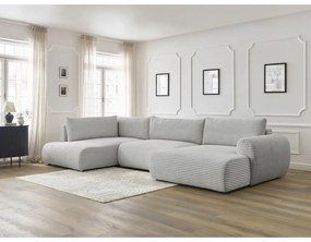 Colțar gri deschis extensibil/cu spațiu de depozitare cu tapițerie din catifea reiată (cu colț pe partea stângă/în formă de "U") Lucien – Bobochic Paris