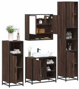 vidaXL Set de mobilier de baie din 4 piese din lemn de stejar maro