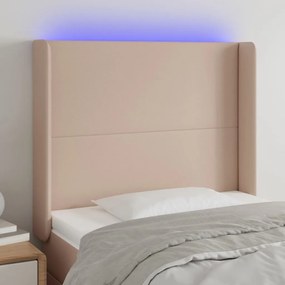 vidaXL Tăblie de pat cu LED cappuccino 93x16x118/128cm piele ecologică