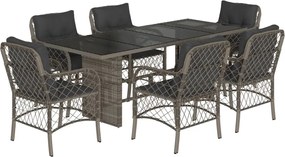 vidaXL Set mobilier de grădină cu perne, 7 piese, gri, poliratan