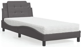 vidaXL Pat cu saltea, gri, 90x200 cm, piele ecologică