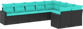 vidaXL Set mobilier de grădină cu perne, 9 piese, negru, poliratan