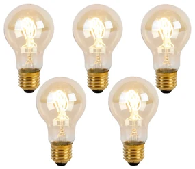 Set de 5 becuri cu filament spiralat LED E27 A60 Goldline 2W 150lm 2200K