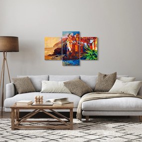 Tablou - Satul de coastă Cinque Terre, Riviera italiană, impresionismul modern (90x60 cm)