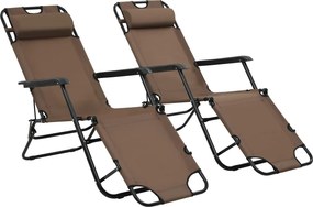 vidaXL Șezlonguri plajă pliabile suport picioare 2 buc. maro oțel