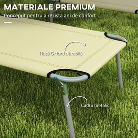 Outsunny Set de 2 Șezlonguri Pliabile cu Tetieră Reglabilă, Spătar Reglabil, Șezlonguri de Grădină din Material Oxford și Metal, pentru Plajă, Piscină, 187x58x36 cm, Bej | Aosom Romania