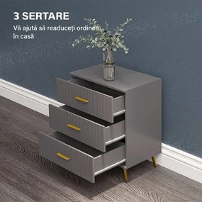 HOMCOM Comodă pentru Dormitor, Dulap Modern cu 3 Sertare,  Sertar de Depozitare cu Picioare din Aluminiu, 60x40x71.5 cm, Gri Închis