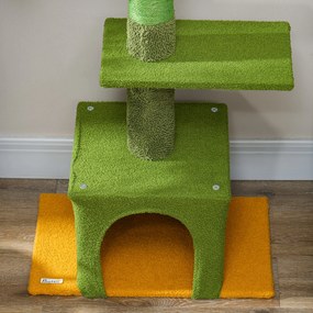 PawHut Ansamblu de Zgâriat pentru Pisici cu Fixare în Tavan, 230-275 cm, Hamac, Căsuță, Stâlpi din Sisal, Verde | Aosom Romania